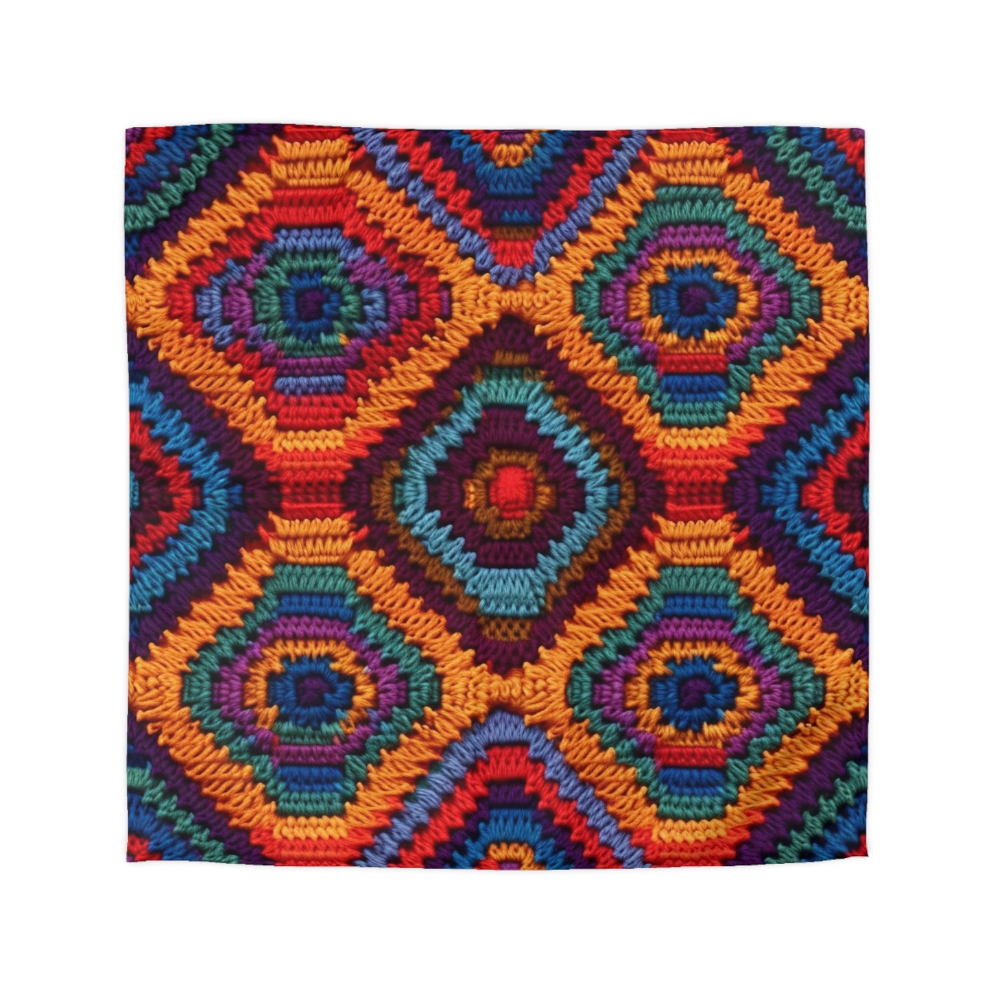 African Heritage Crochet, Vibrant Multicolored Design, Ethnic Craftwork - Microfiber Duvet Cover