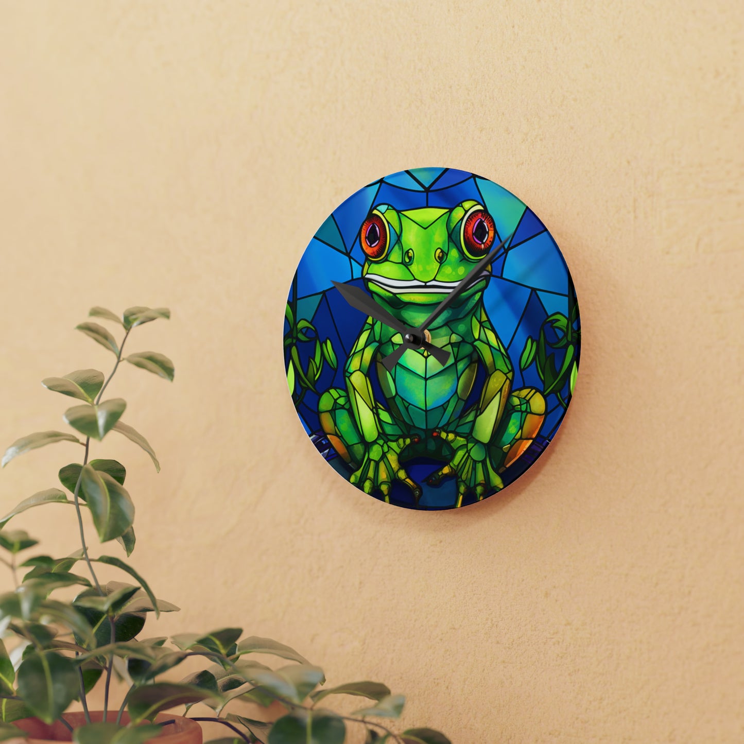 Diseño de rana de vidrieras - Reloj de pared acrílico 