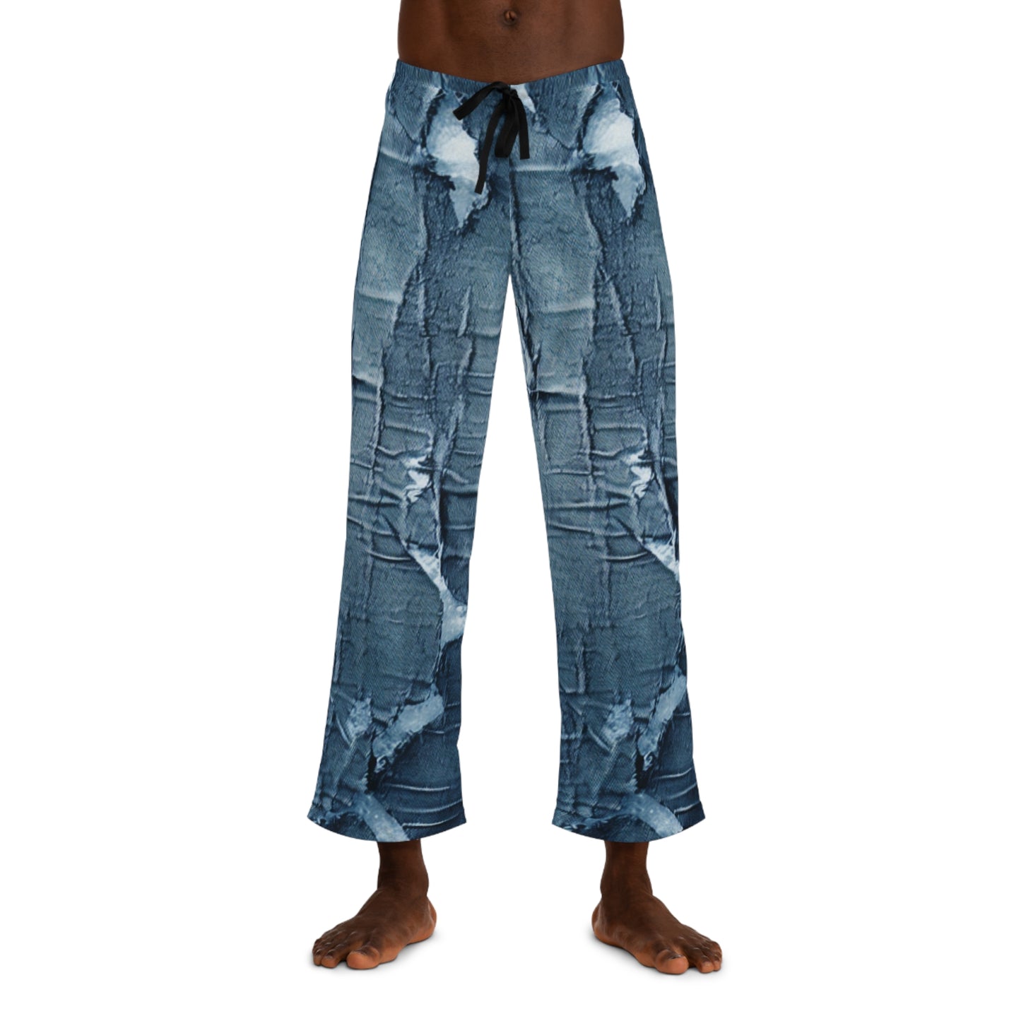 Distressed Blue Denim-Look: Edgy, Torn Fabric Design - Men's Pajama Pants (AOP)