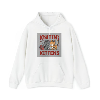 Knittin &amp; Kittens: レトロな猫と糸の編み物の融合 - ユニセックス ヘビー ブレンド™ フード付きスウェットシャツ