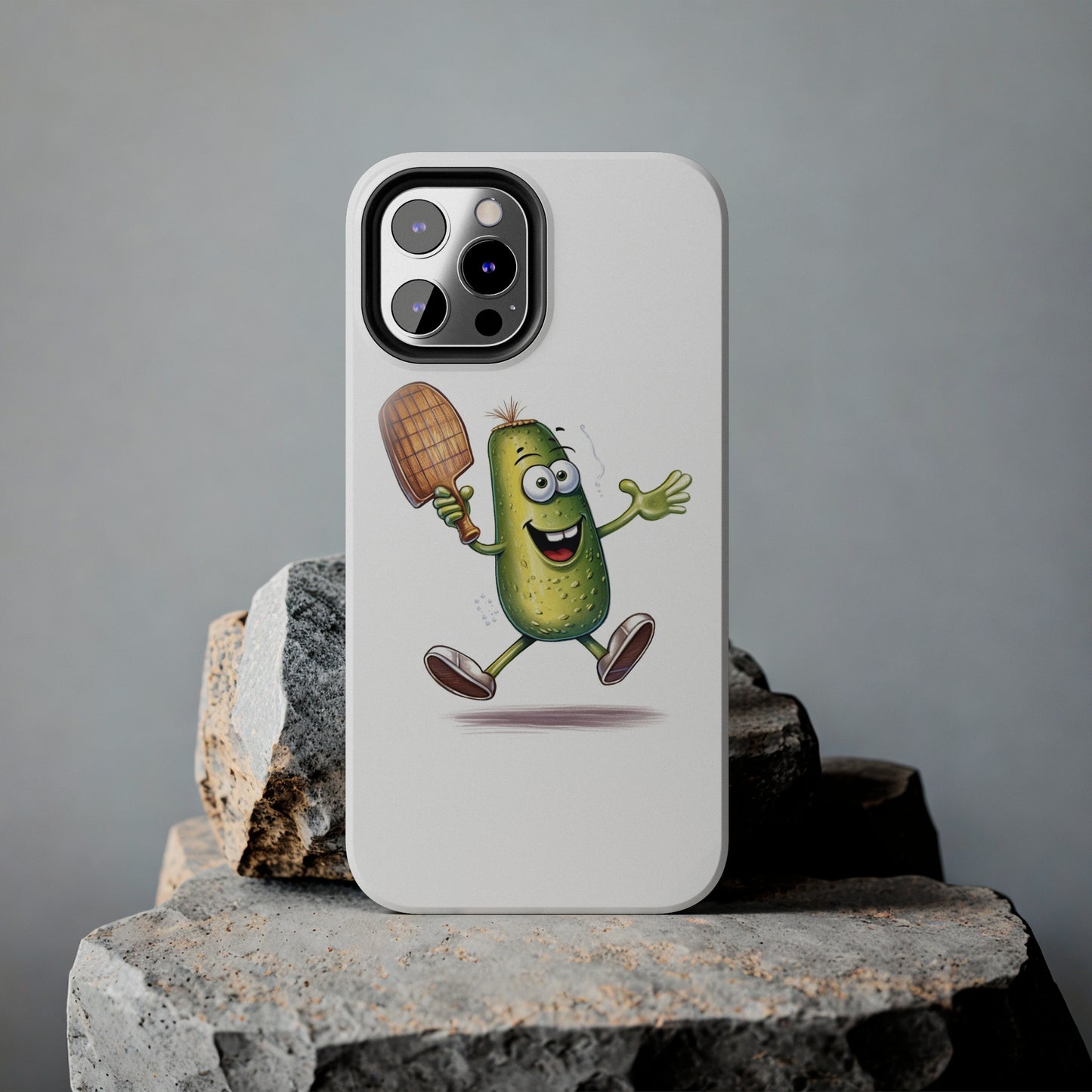 Pickle Player Action: Cartoon Swinging Pickleball Paddle - Sporty Charm - Tough Phone Cases