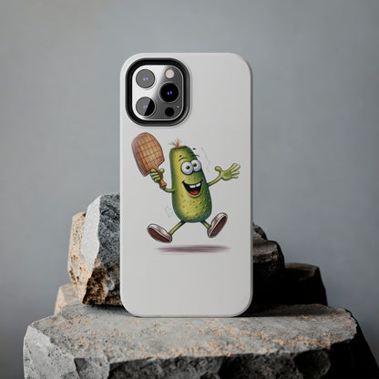 Pickle Player Action: Cartoon Swinging Pickleball Paddle - Sporty Charm - Tough Phone Cases