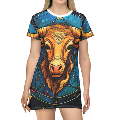 Taurus Constellation Zodiac Sign Astrology Cosmic Art - T-Shirt Dress (AOP)