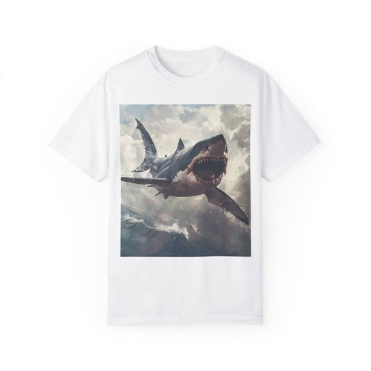 Scary Flying Shark, Ocean Fish Gift, Unisex Garment-Dyed T-shirt