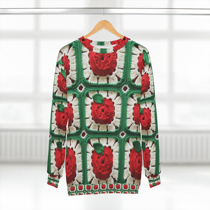 Patrón de crochet Apple Granny Square: árbol frutal silvestre, delicioso diseño rojo - Sudadera unisex (AOP) 