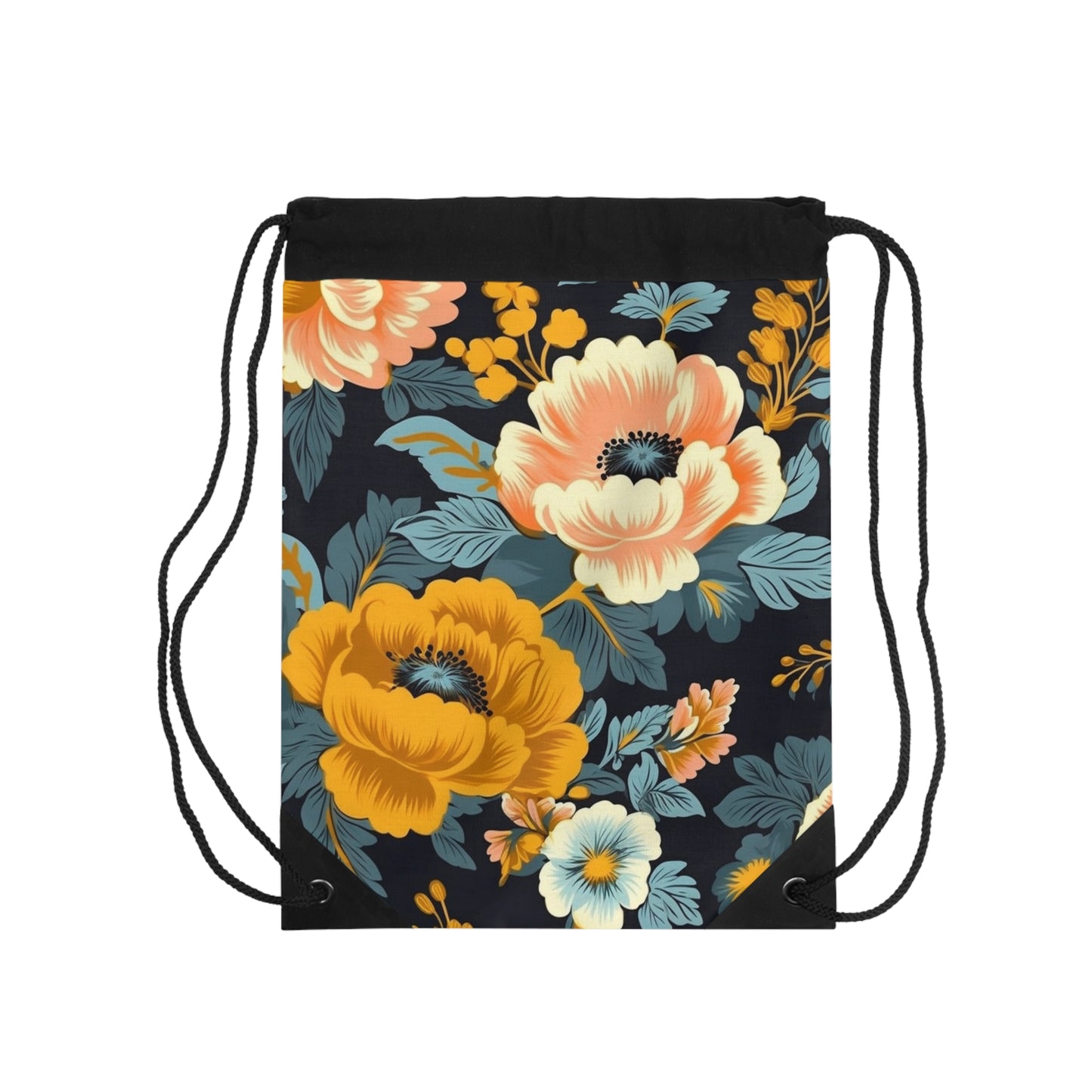 Vintage 50s 60s Inspired High-Waisted Floral Pattern - Drawstring Bag