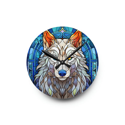 Stained Glass Wolf Design - Acrylic Wall Clock