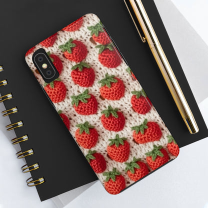 Strawberry Traditional Japanese, Crochet Craft, Fruit Design, Red Berry Pattern - Tough Phone Cases