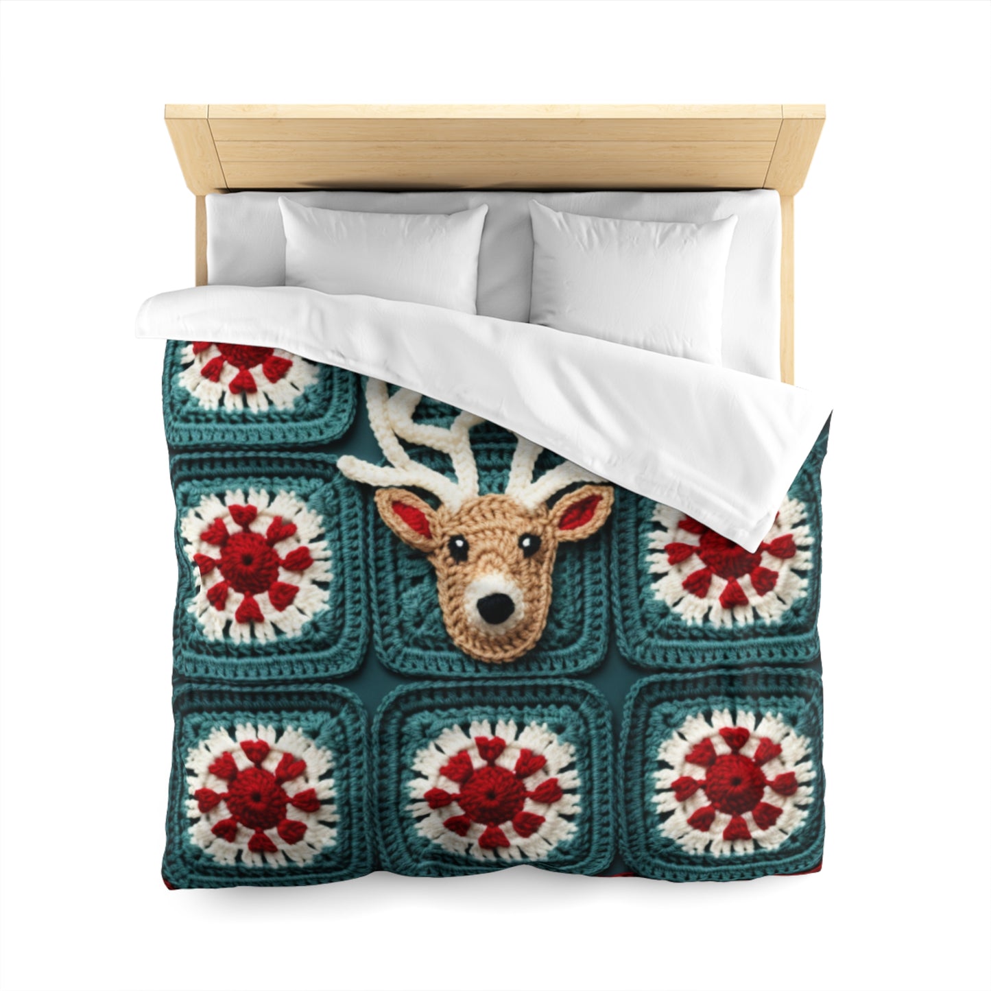 Christmas Reindeer Crochet, Wintry Wonderland Design, Festive Stag Motif. Embrace the Holiday Spirit - Microfiber Duvet Cover