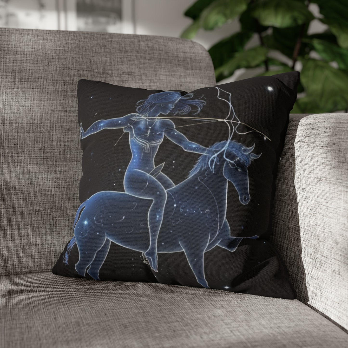 Sagittarius Zodiac in Starlit Universe - Fluorescent Colors - Spun Polyester Square Pillow Case