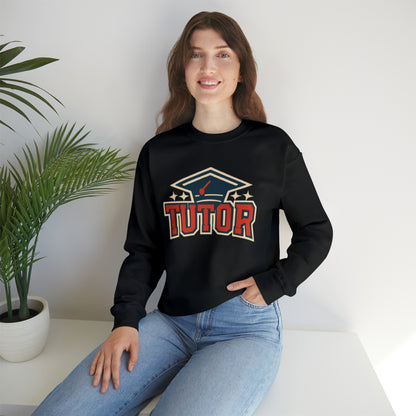 Academic Excellence Emblem - Starry Grad Cap Tutor Graphic - Unisex Heavy Blend™ Crewneck Sweatshirt