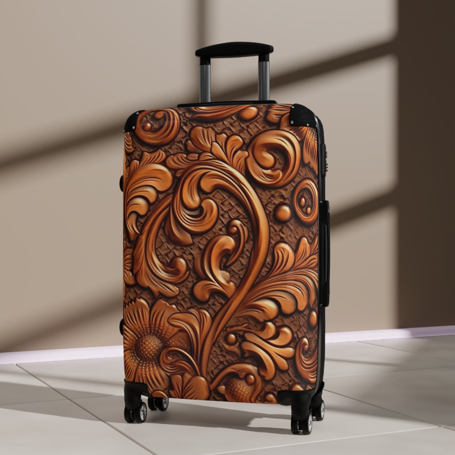 Leather Flower Cognac Classic Brown Timeless American Cowboy Design - Suitcase