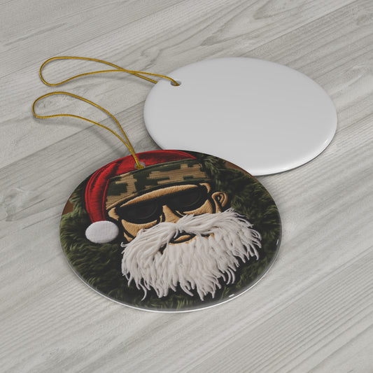 Camo Santa Chenille Patch - Military Christmas Decor - Marine Badge - Ceramic Ornament, 4 Shapes