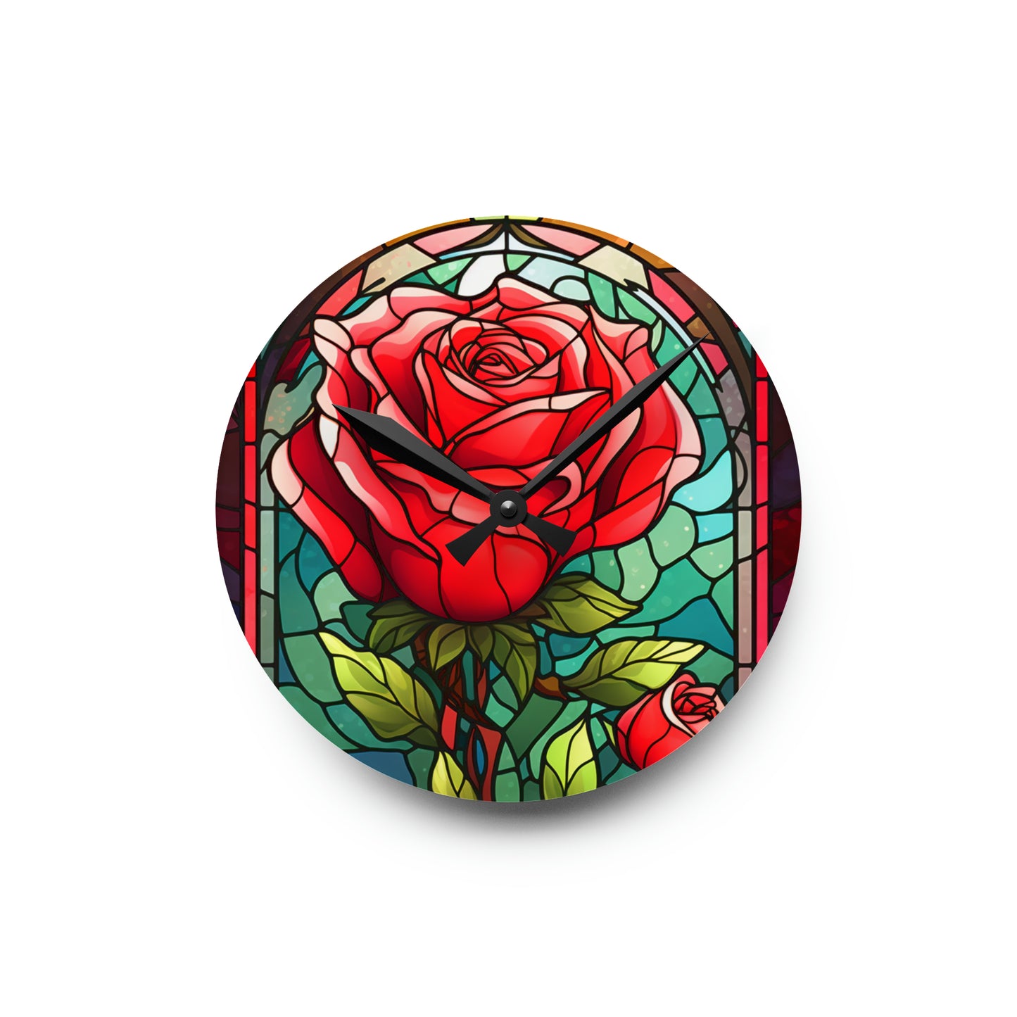 Stained Glass Flower Rose Design - Acrylic Wall Clock