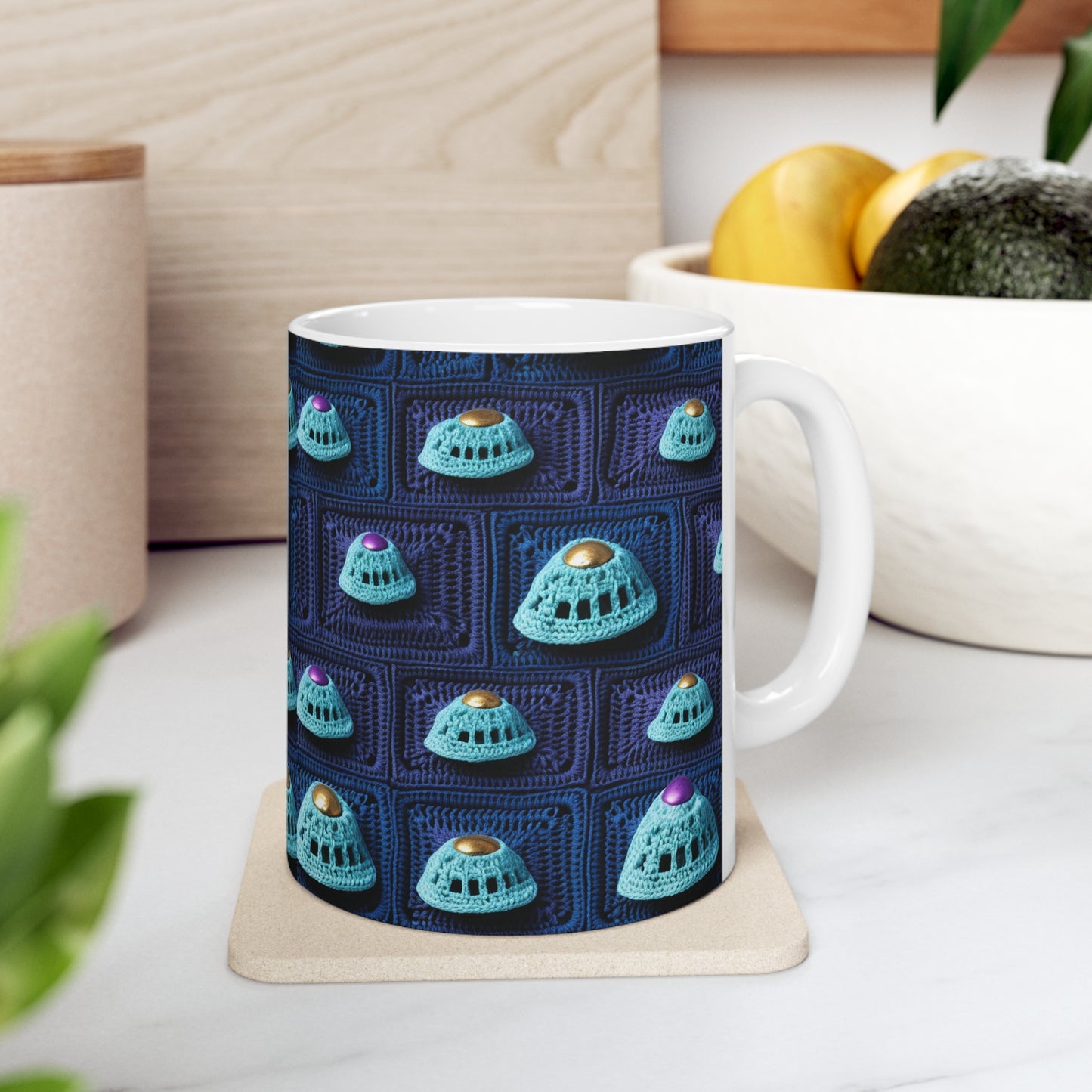 Spaceship UFO Crochet - Galactic Travel Ship - Alien Craft - Flying Saucer - Ceramic Mug 11oz