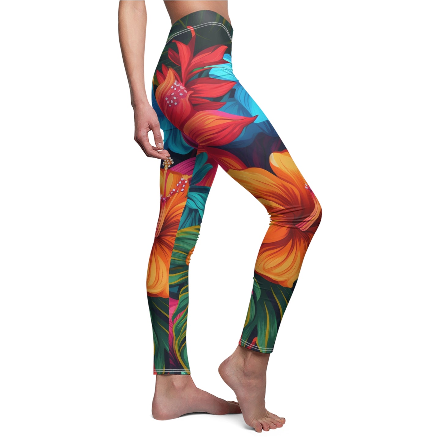 Hawaiian-Inspired Tropical Floral Pattern Design Women's Cut & Sew Casual Leggings (AOP)