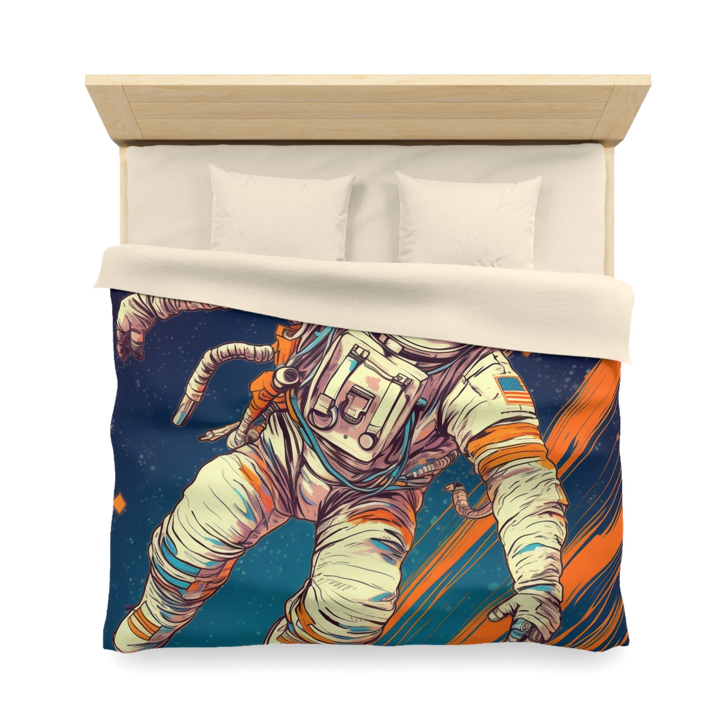 Astronauta retro en galaxia - Arte estilo años 70 - Funda nórdica de microfibra