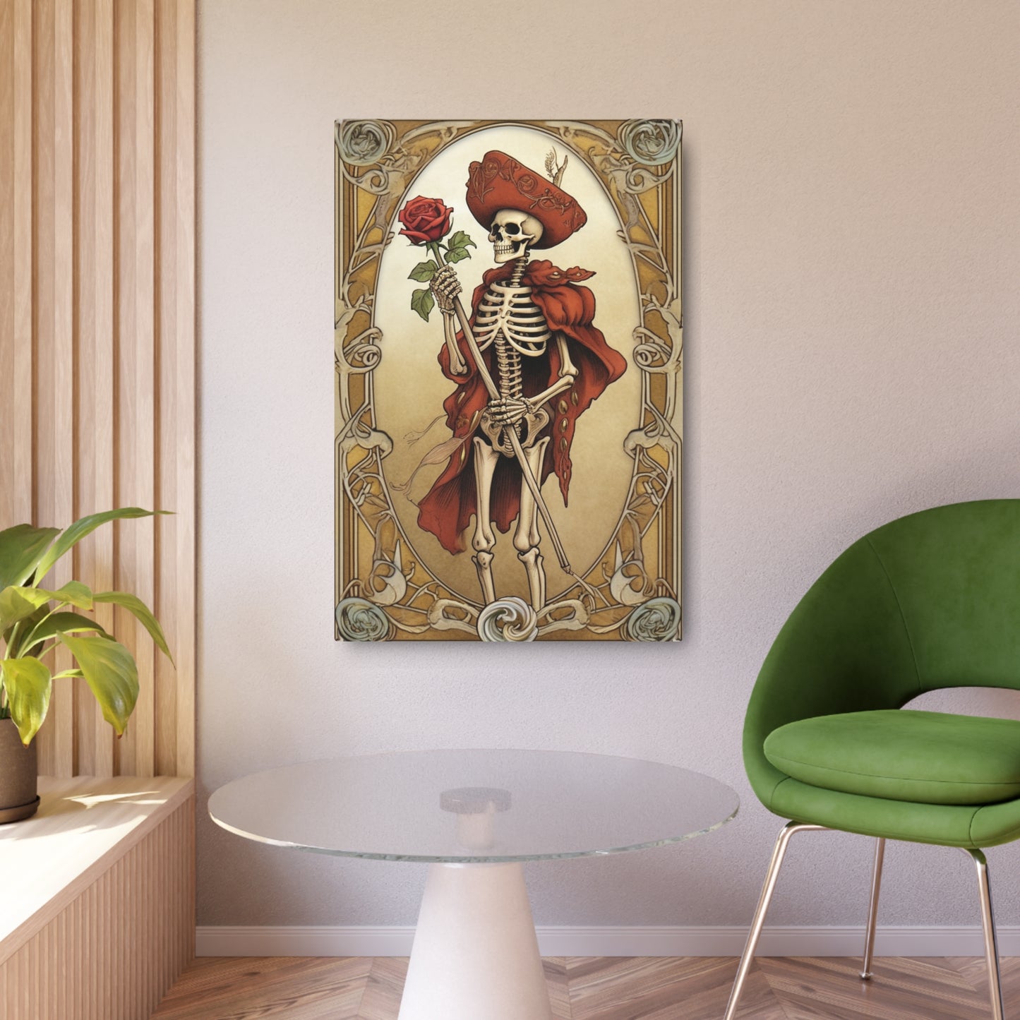 Death Card Tarot - Skeleton, Rose, and Transformation Journey - Metal Art Sign