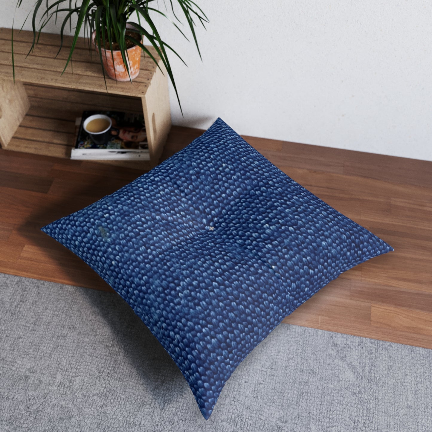 Marine Carpet Outdoor Bass Boat Style Denim Design - Tufted Floor Pillow, Square