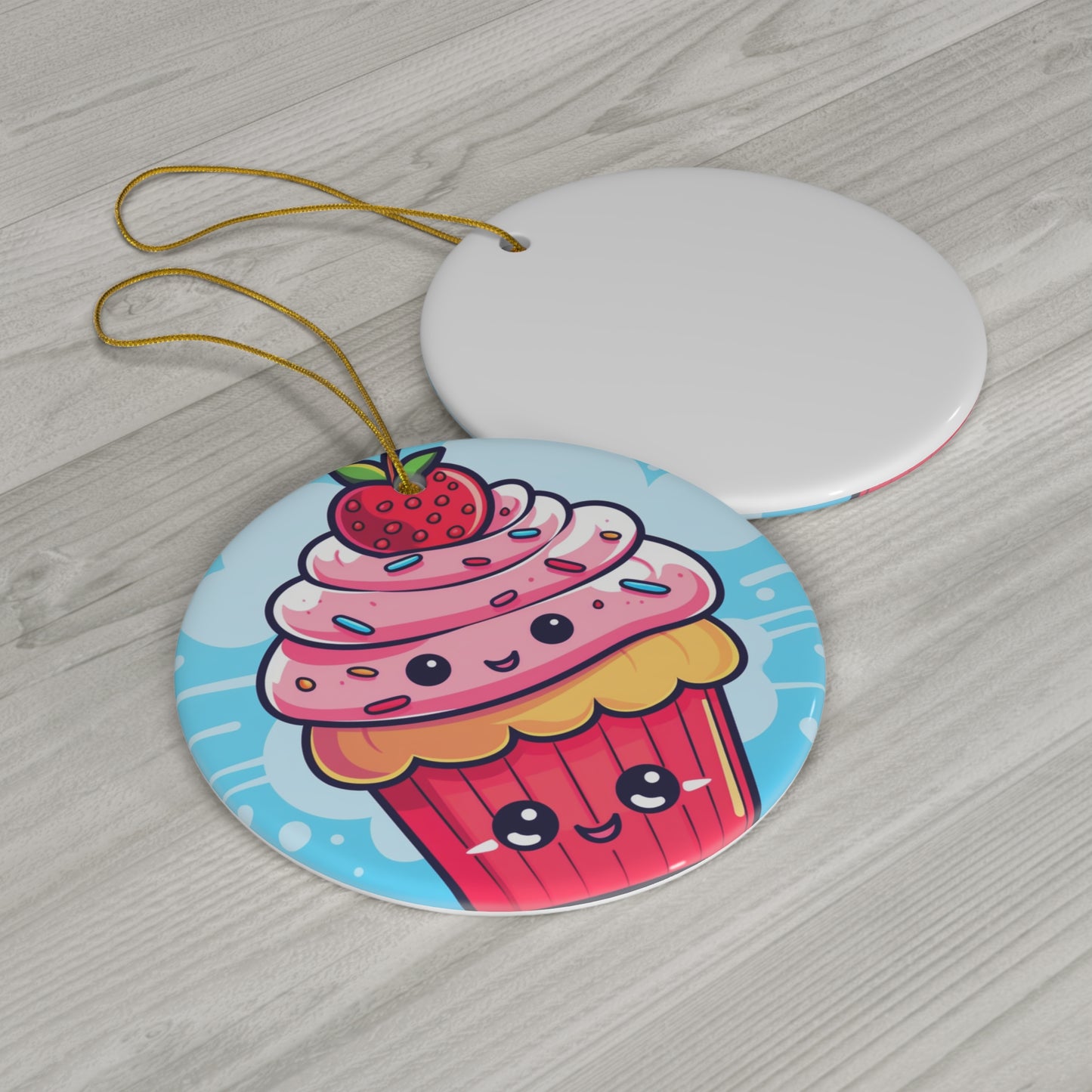 Strawberry Delight - Kawaii Cupcake Art - Sweet Anime Manga Dessert Charm - Ceramic Ornament, 4 Shapes