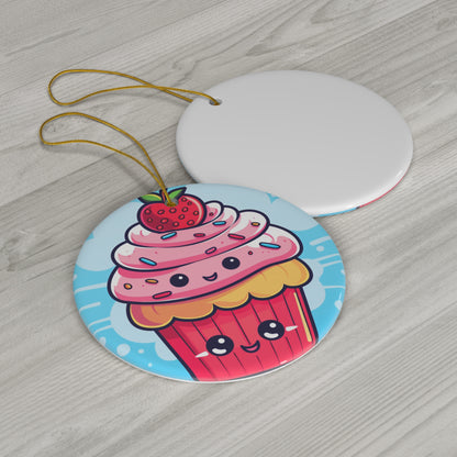 Strawberry Delight - Kawaii Cupcake Art - Sweet Anime Manga Dessert Charm - Ceramic Ornament, 4 Shapes