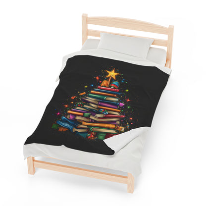 Christmas Book Tree - Velveteen Plush Blanket