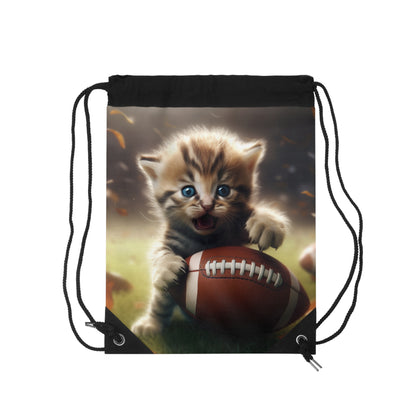 Football Kitten Touchdown: Tabby's Winning Play Sport Game - Drawstring Bag