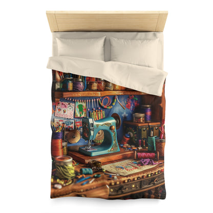 Seamstress Dream: Enchanted Sewing Nook Tapestry, Artisan Craft Room - Microfiber Duvet Cover