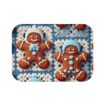 Winter Cheer: Charming Crocheted Gingerbread Christmas Friends Adorned with Snowy Hats and Sweet Smiles - Bath Mat