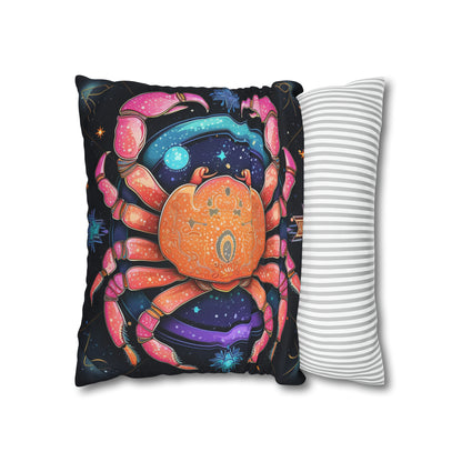 Rainbow Celestial Crab - Vibrant Cancer Zodiac Sign Art - Spun Polyester Square Pillow Case