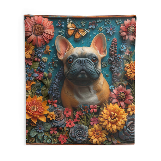 Cute French Bull Dog, 3d Style, Indoor Wall Tapestries