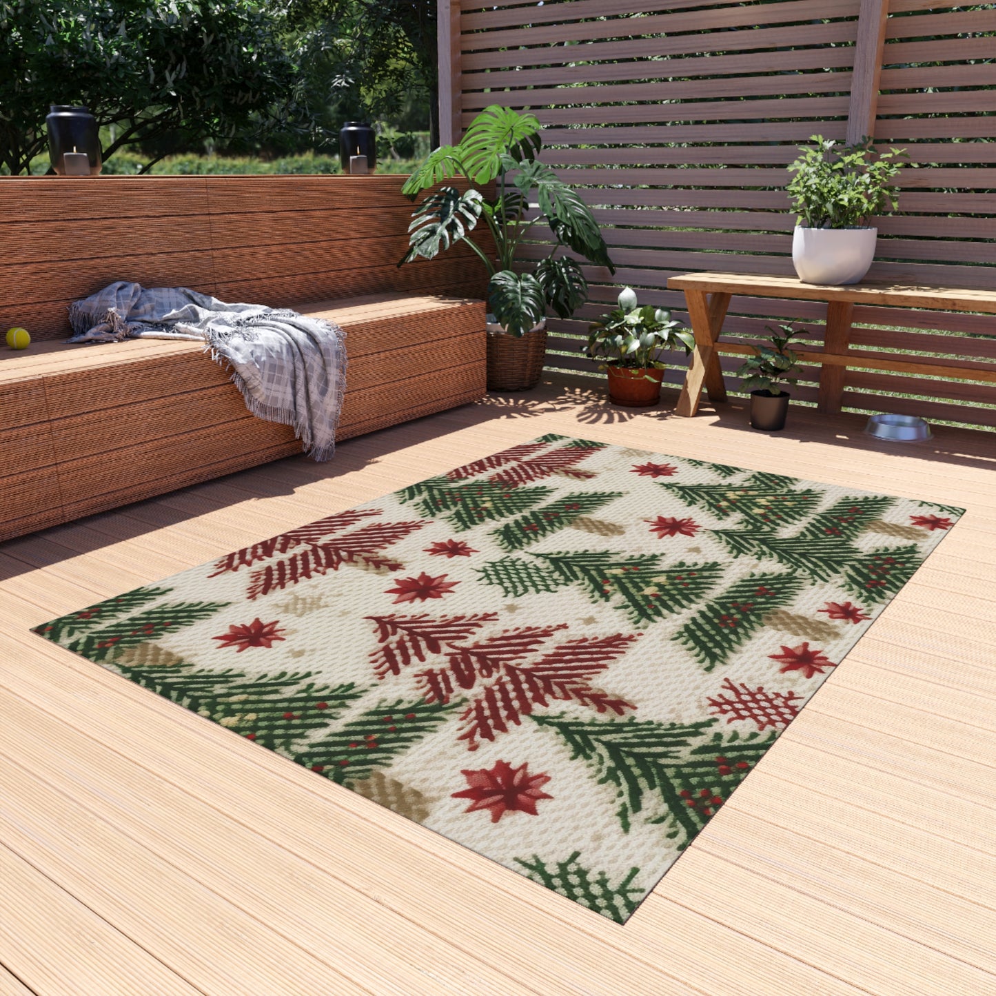 Embroidered Christmas Winter, Festive Holiday Stitching, Classic Seasonal Design - Outdoor Rug