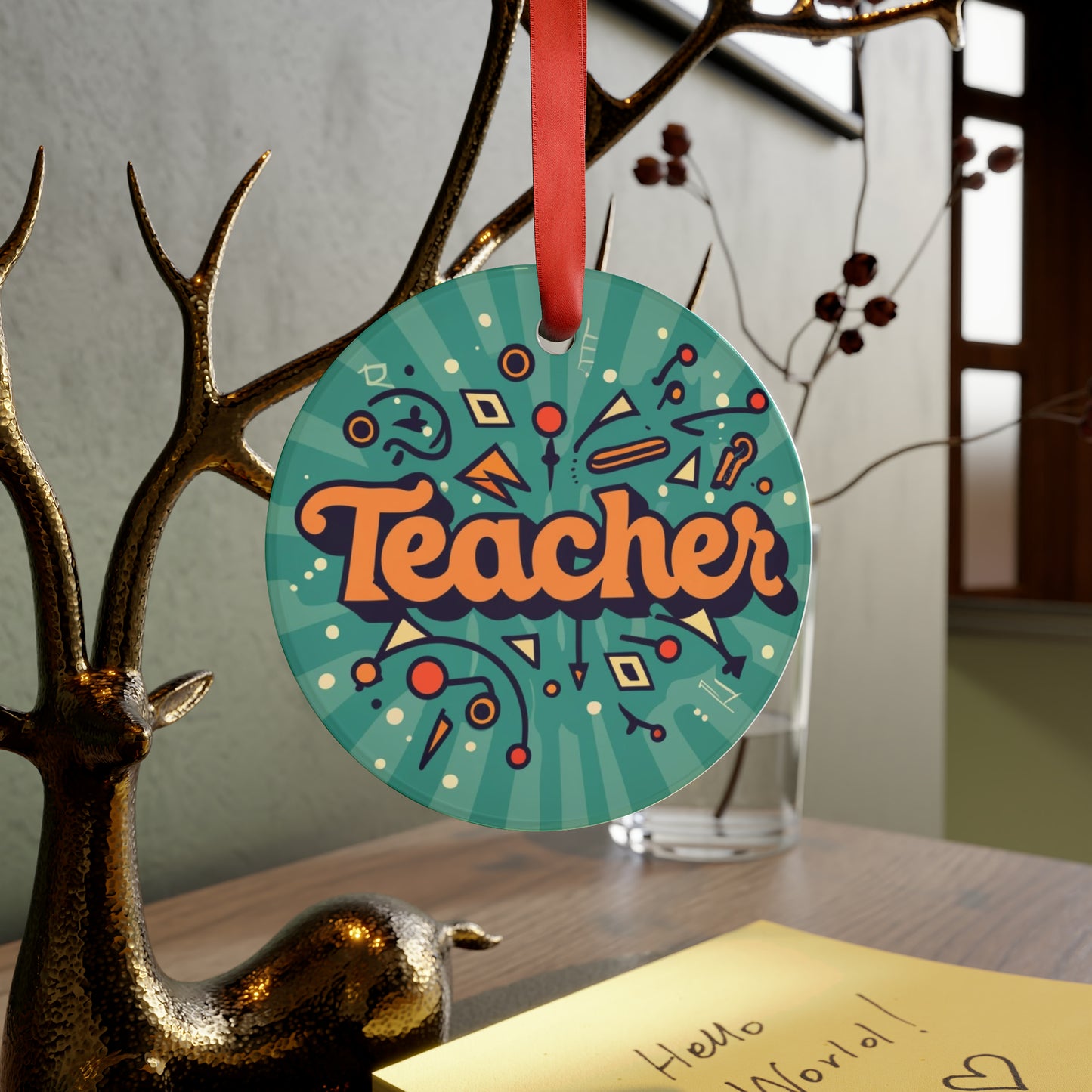 Retro Teacher Classroom School Education Gift - Acrylic Ornament with Ribbon