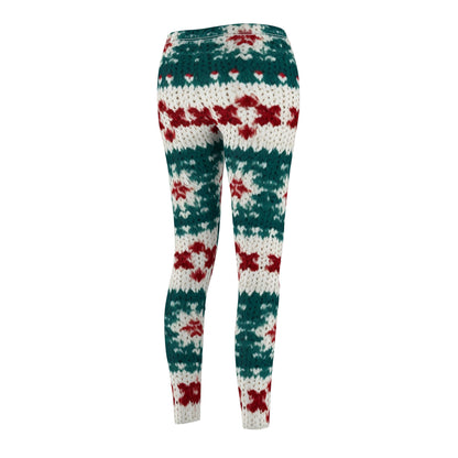 Christmas Knit Crochet Holiday, Festive Yuletide Pattern, Winter Season - Women's Cut & Sew Casual Leggings (AOP)