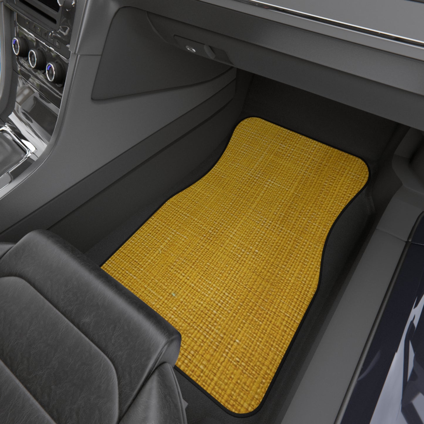 Radiant Sunny Yellow: Denim-Inspired Summer Fabric - Car Mats (Set of 4)