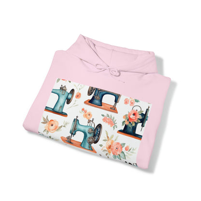 Watercolor Sewing Machines & Floral Bouquets: Antique Feminine Minimalist Styling - Unisex Heavy Blend™ Hooded Sweatshirt