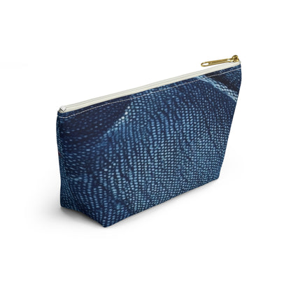 Dark Blue: Distressed Denim-Inspired Fabric Design - Accessory Pouch w T-bottom