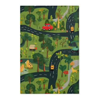 Jungle Journey: Kids' Car Roadway in Lush Forest Setting Play - Area Rugs