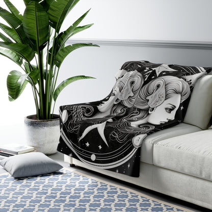 Gemini Sherpa Fleece Blanket, 100% Polyester, Black White Twins, One-Sided Print