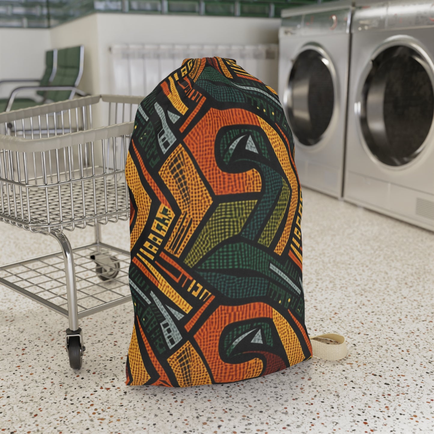 1960-1970s Style African Ornament Textile - Bold, Intricate Pattern - Laundry Bag