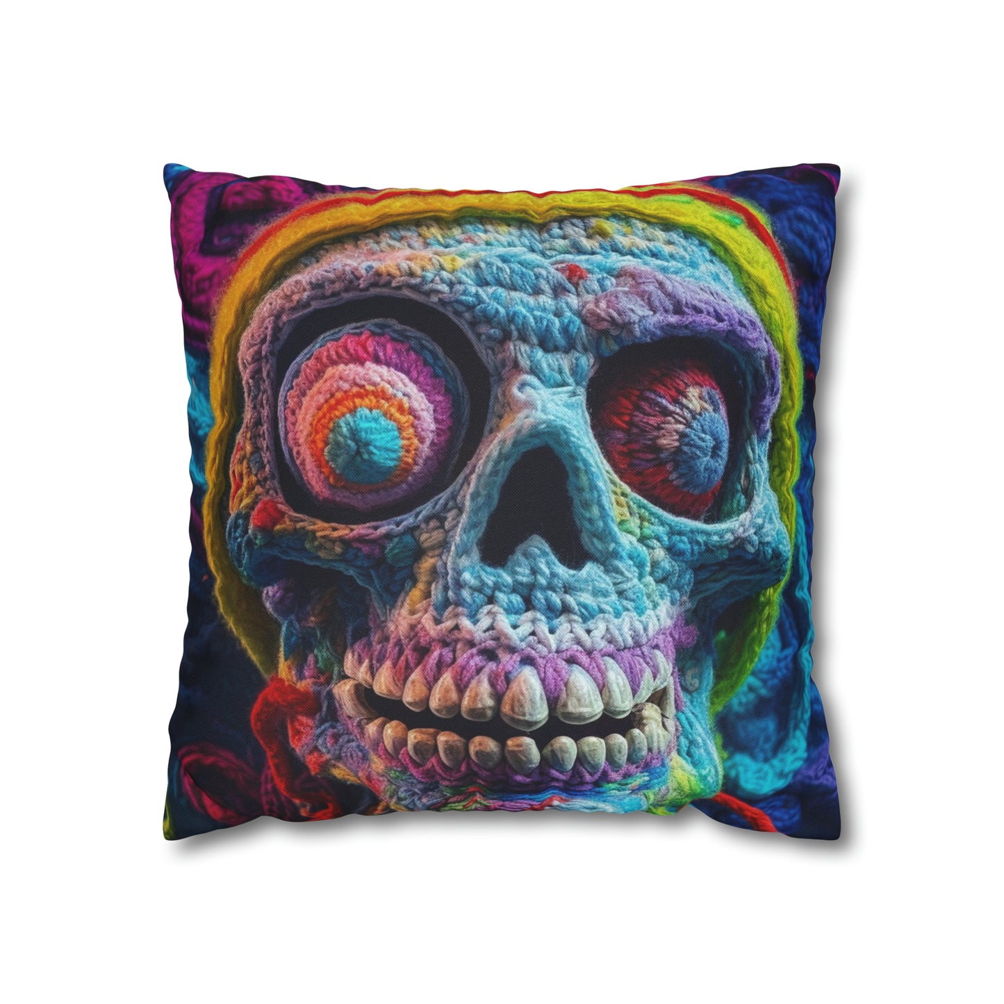 Crochet Skull Halloween Scary Horror Design - Spun Polyester Square Pillow Case