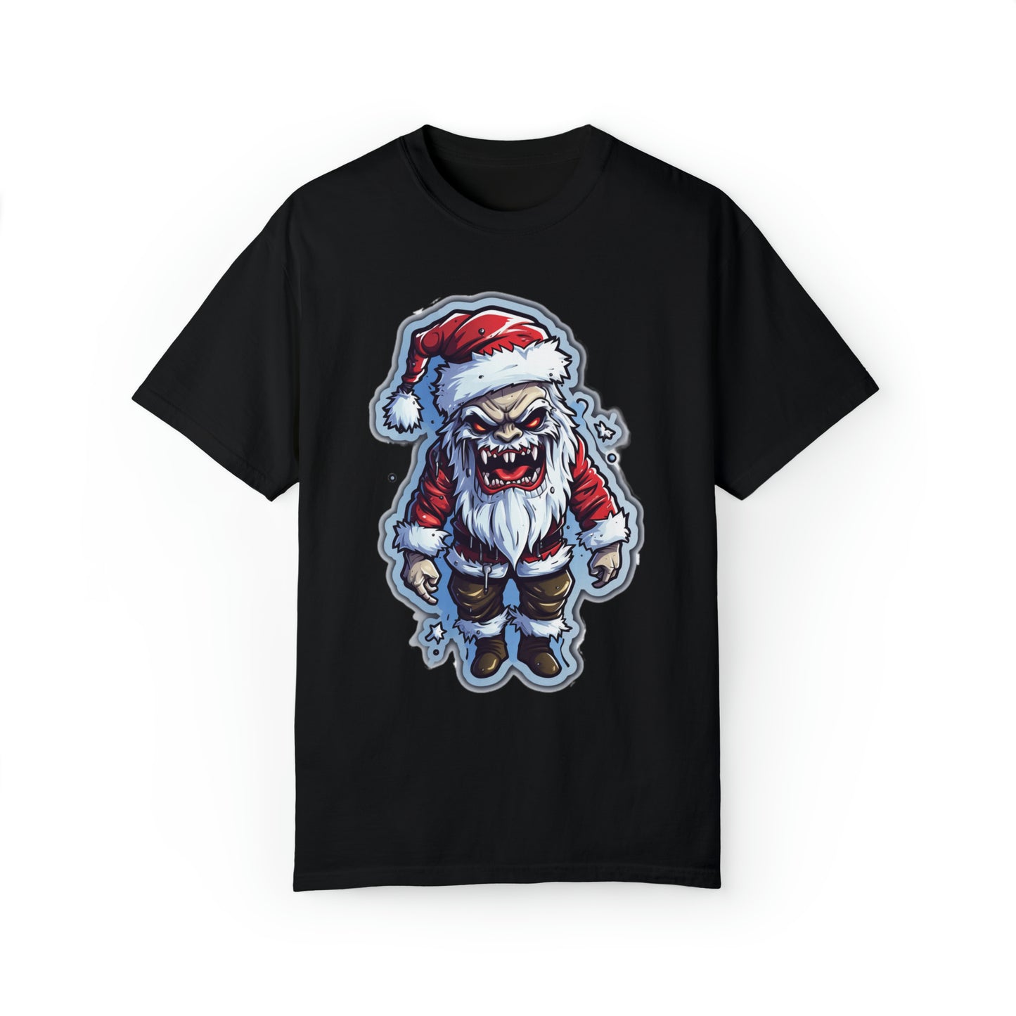 Terrifying Christmas Santa Claus with a Halloween Winter Twist – Unisex Garment-Dyed T-shirt