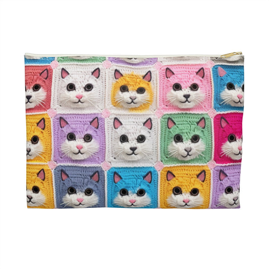 Crochet Cat, Summer Cotton, Feline, Retro Cat Cardigan, Kitten Crochet Cotton Creation - Accessory Pouch