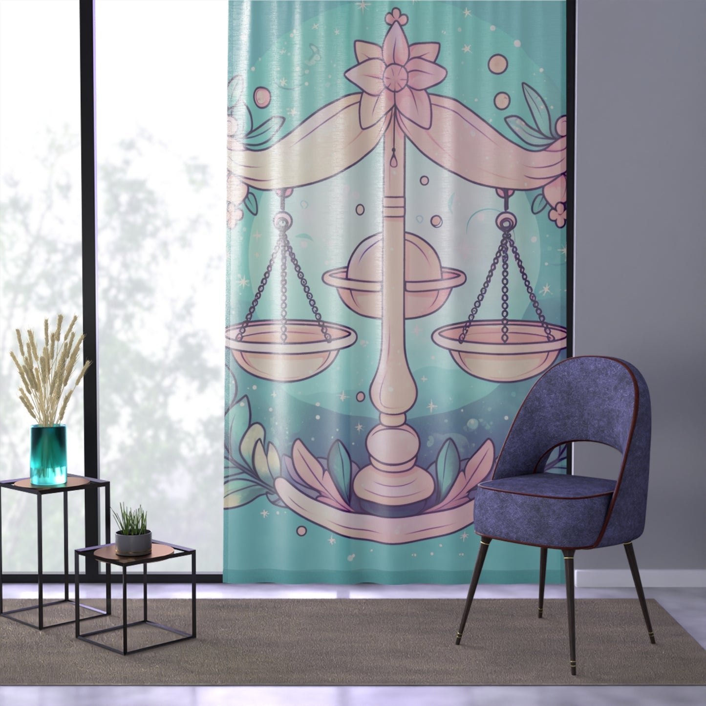 Libra Astrology - Soft Lighting & Pastel Zodiac Sign Symbol - Window Curtain