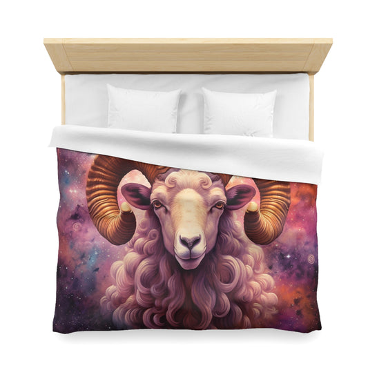 Mystic Aries Constellation - Vibrant Astrology Art - Zodiac Ram - Microfiber Duvet Cover