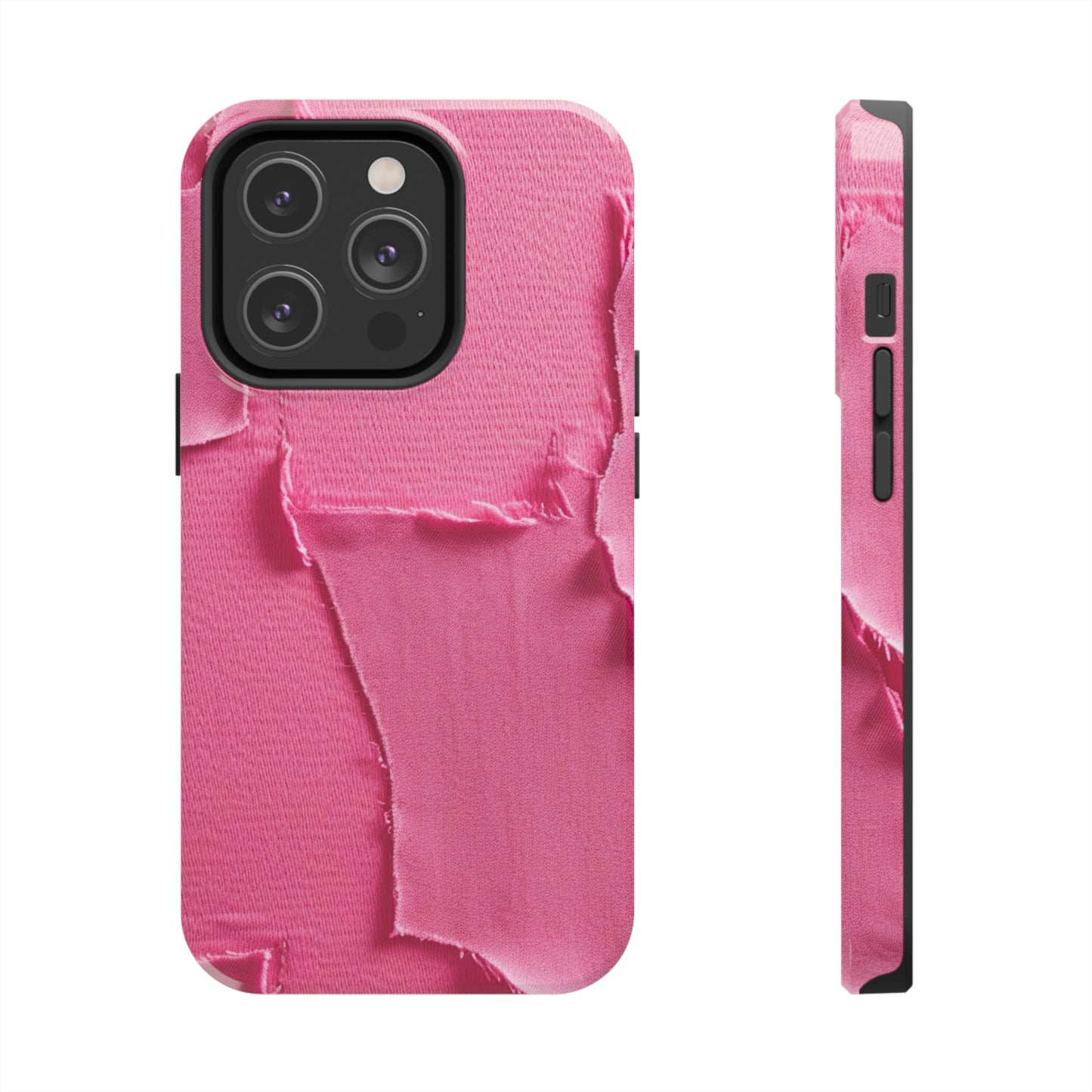 Distressed Neon Pink: Edgy, Ripped Denim-Inspired Doll Fabric - Tough Phone Cases