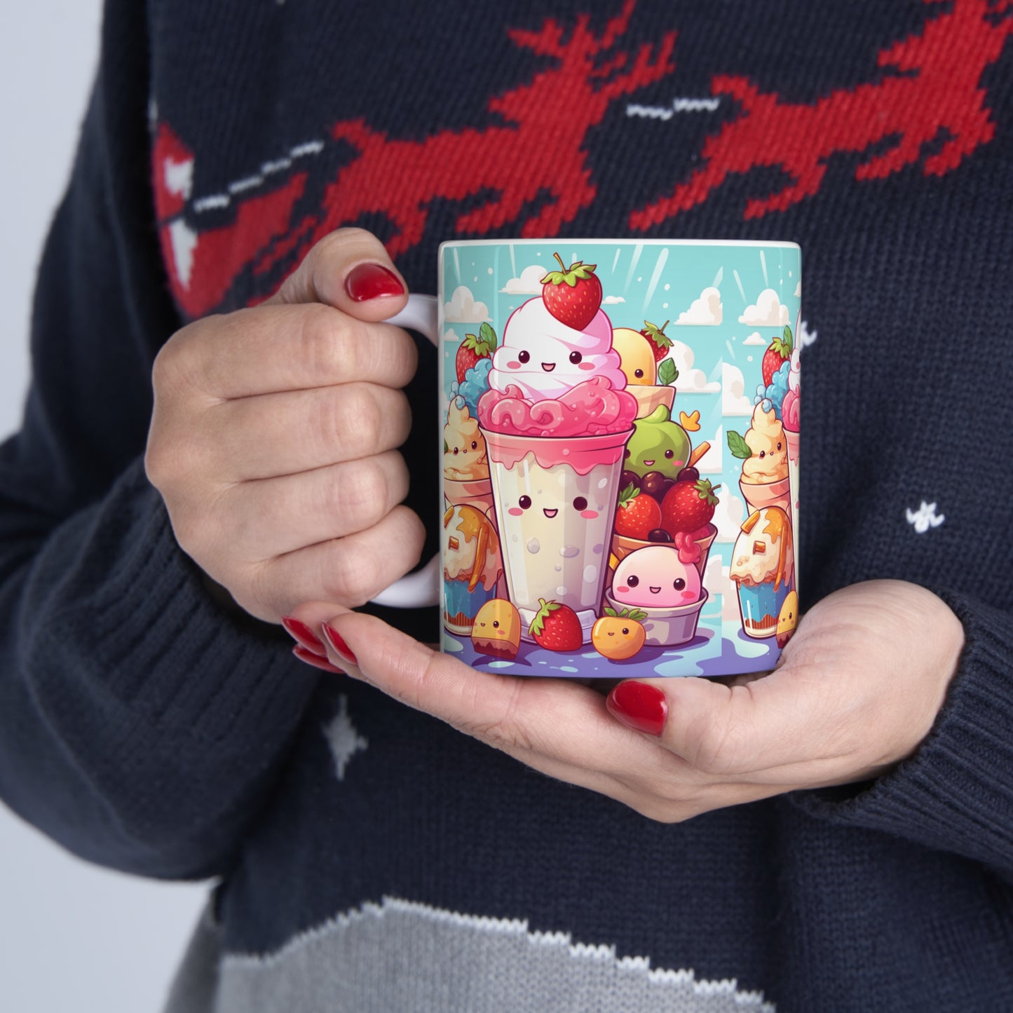 Strawberry Japan Milkshake - Kawaii Dessert Delight - Sweet Berry Anime Character - Ceramic Mug 11oz