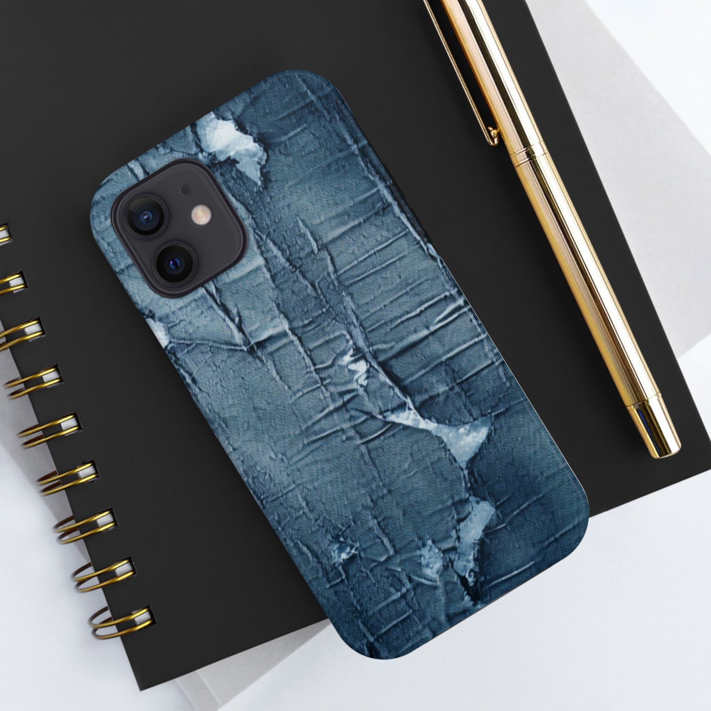 Distressed Blue Denim-Look: Edgy, Torn Fabric Design - Tough Phone Cases