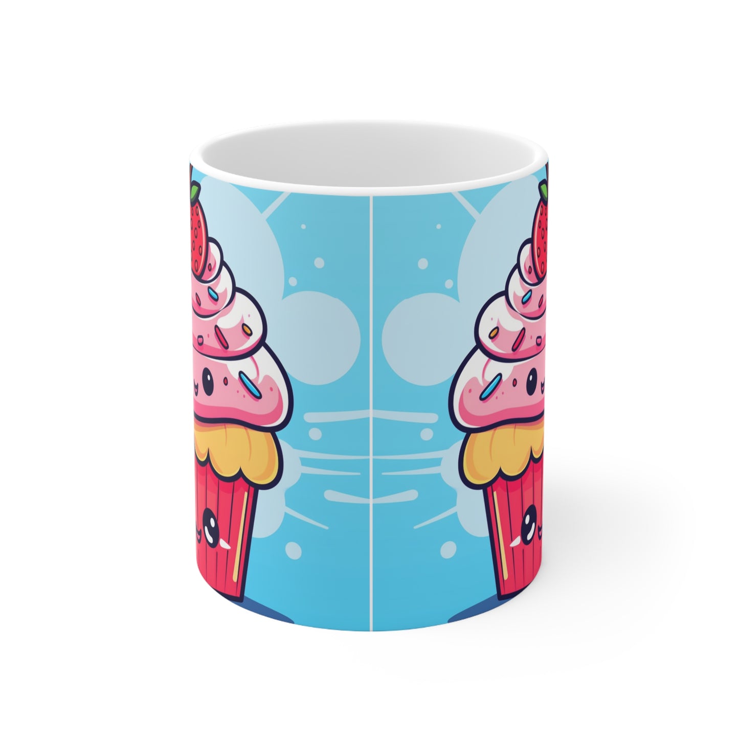 Strawberry Delight - Kawaii Cupcake Art - Sweet Anime Manga Dessert Charm - Ceramic Mug 11oz