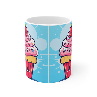 Strawberry Delight - Kawaii Cupcake Art - Sweet Anime Manga Dessert Charm - Ceramic Mug 11oz